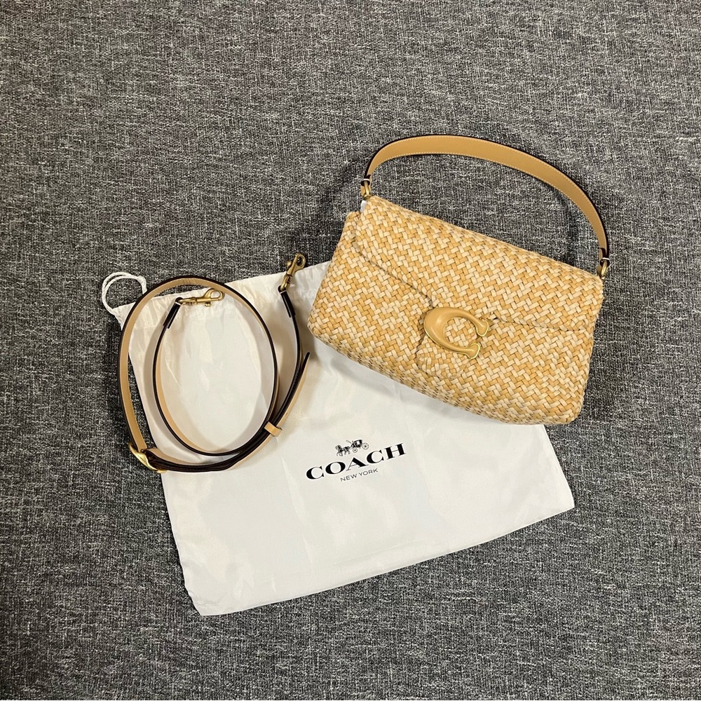 Coach Woven Leather Tabby Shoulder Bag in Cream and Tan